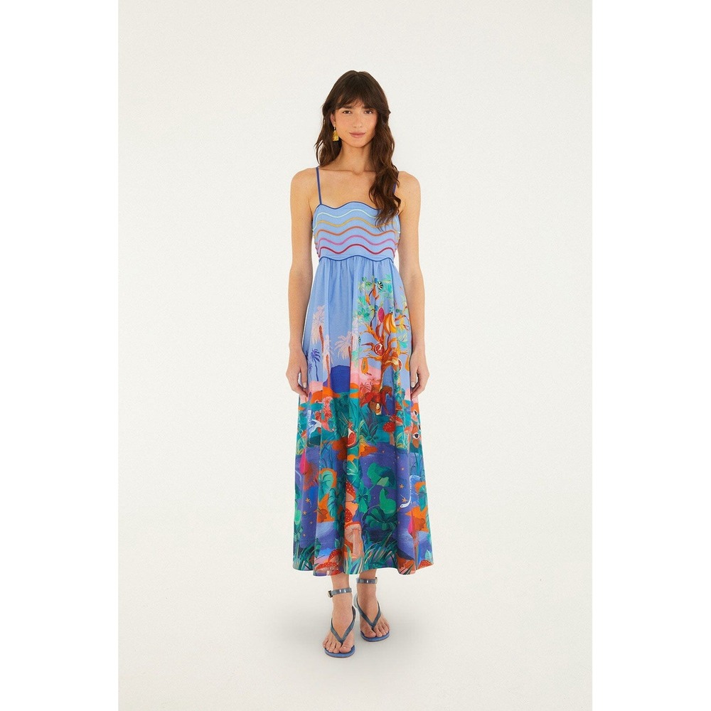 Farm Rio Multicolor Dream Landscape Maxi Dress Small Sleeveless Cotton Boho Chic